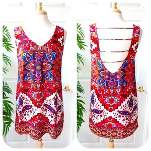 Gianni Bini Aztec Print Backless Shift Mini Dress Multicolor Small